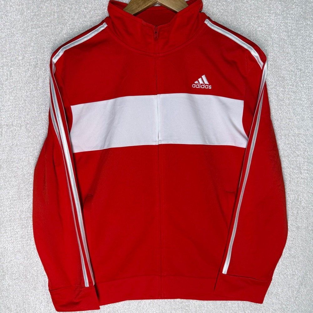 Adidas Boys L 14/16 Iconic Tricot Track Jacket Red White Full Zip AP5548